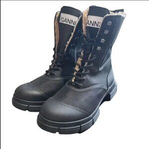 Ganni Faux Shearling Lined Hiking Boots 41 New Without Box